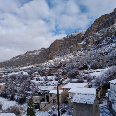 Nieve en el Roc de Pessonada en el Pallars Jussà